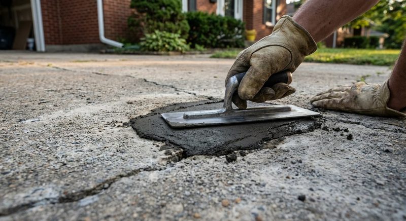 Professional concrete driveway crack repair and resurfacing by Santiz Concrete in Spartanburg SC