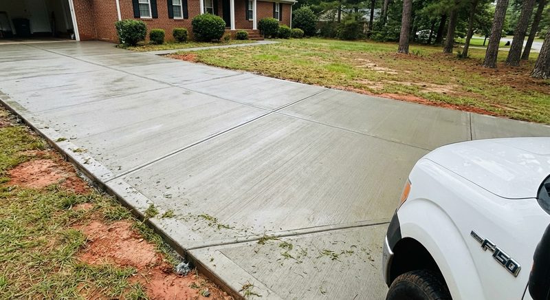 Premium concrete driveway installation at residential brick home in Spartanburg SC